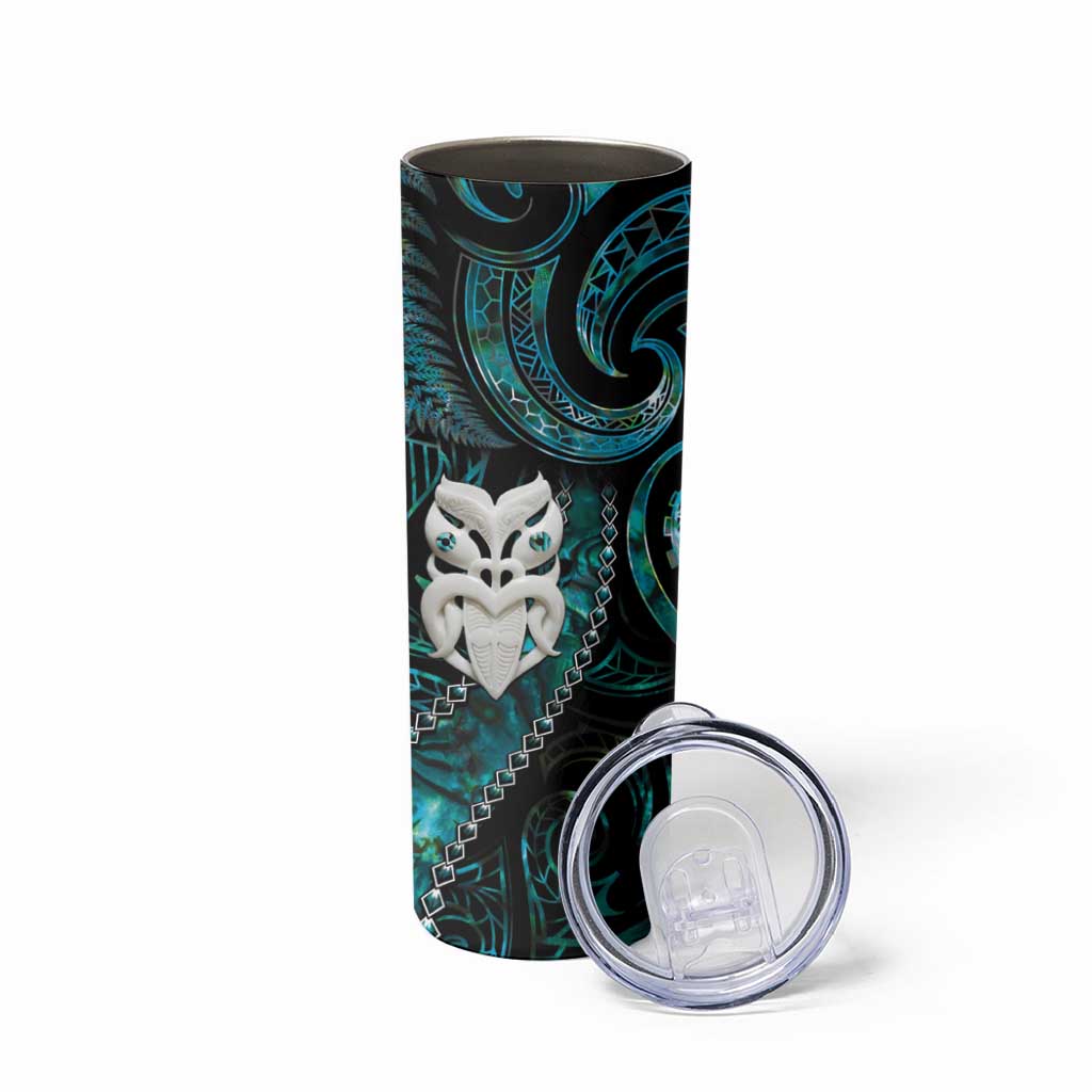 New Zealand Aotearoa Skinny Tumbler Maori Wheku Paua Shell Glitter Turquoise