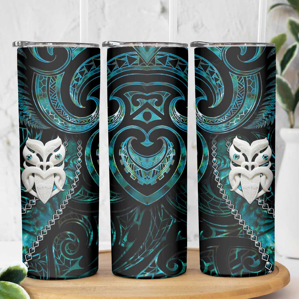 New Zealand Aotearoa Skinny Tumbler Maori Wheku Paua Shell Glitter Turquoise
