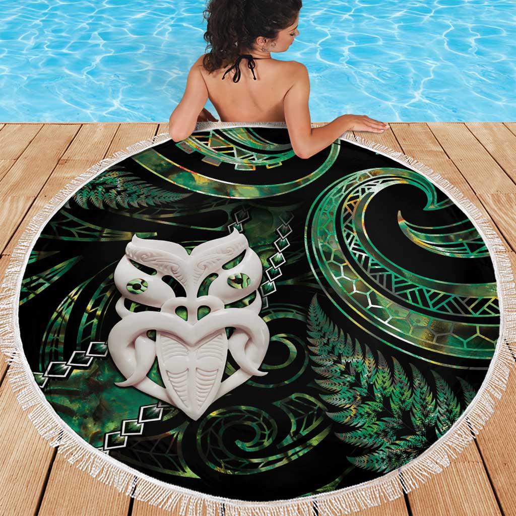 New Zealand Aotearoa Beach Blanket Maori Wheku Paua Shell Glitter Green