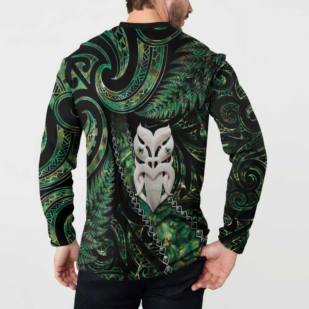 New Zealand Aotearoa Button Sweatshirt Maori Wheku Paua Shell Glitter Green