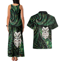 New Zealand Aotearoa Couples Matching Tank Maxi Dress and Hawaiian Shirt Maori Wheku Paua Shell Glitter Green LT05 - Polynesian Pride