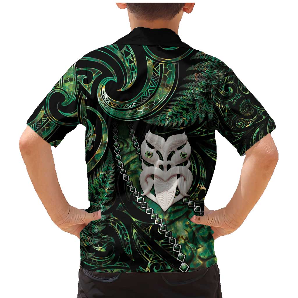 New Zealand Aotearoa Family Matching Mermaid Dress and Hawaiian Shirt Maori Wheku Paua Shell Glitter Green LT05 - Polynesian Pride