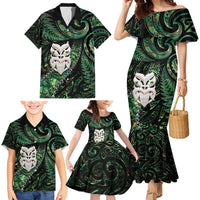 New Zealand Aotearoa Family Matching Mermaid Dress and Hawaiian Shirt Maori Wheku Paua Shell Glitter Green LT05 - Polynesian Pride
