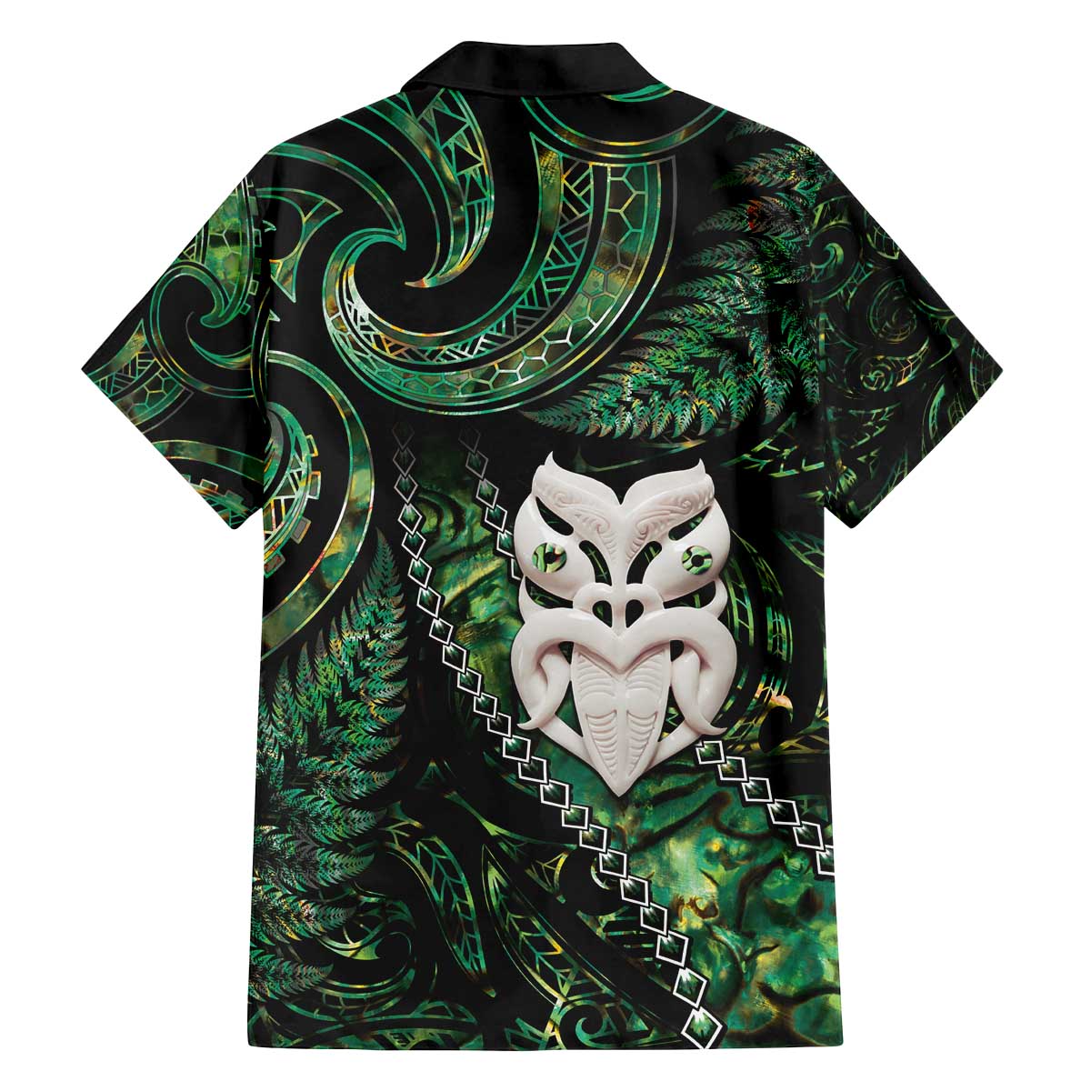 New Zealand Aotearoa Family Matching Off The Shoulder Long Sleeve Dress and Hawaiian Shirt Maori Wheku Paua Shell Glitter Green LT05 - Polynesian Pride