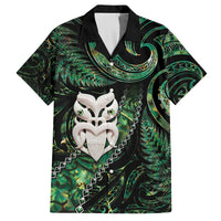New Zealand Aotearoa Family Matching Off Shoulder Short Dress and Hawaiian Shirt Maori Wheku Paua Shell Glitter Green LT05 Dad's Shirt - Short Sleeve Green - Polynesian Pride