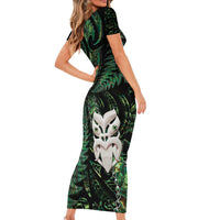 New Zealand Aotearoa Family Matching Short Sleeve Bodycon Dress and Hawaiian Shirt Maori Wheku Paua Shell Glitter Green LT05 - Polynesian Pride