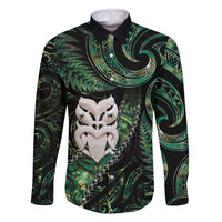 New Zealand Aotearoa Family Matching Summer Maxi Dress and Hawaiian Shirt Maori Wheku Paua Shell Glitter Green LT05 Dad's Shirt - Long Sleeve Green - Polynesian Pride