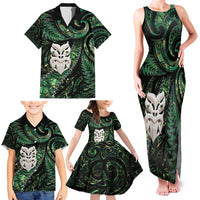 New Zealand Aotearoa Family Matching Tank Maxi Dress and Hawaiian Shirt Maori Wheku Paua Shell Glitter Green LT05 - Polynesian Pride