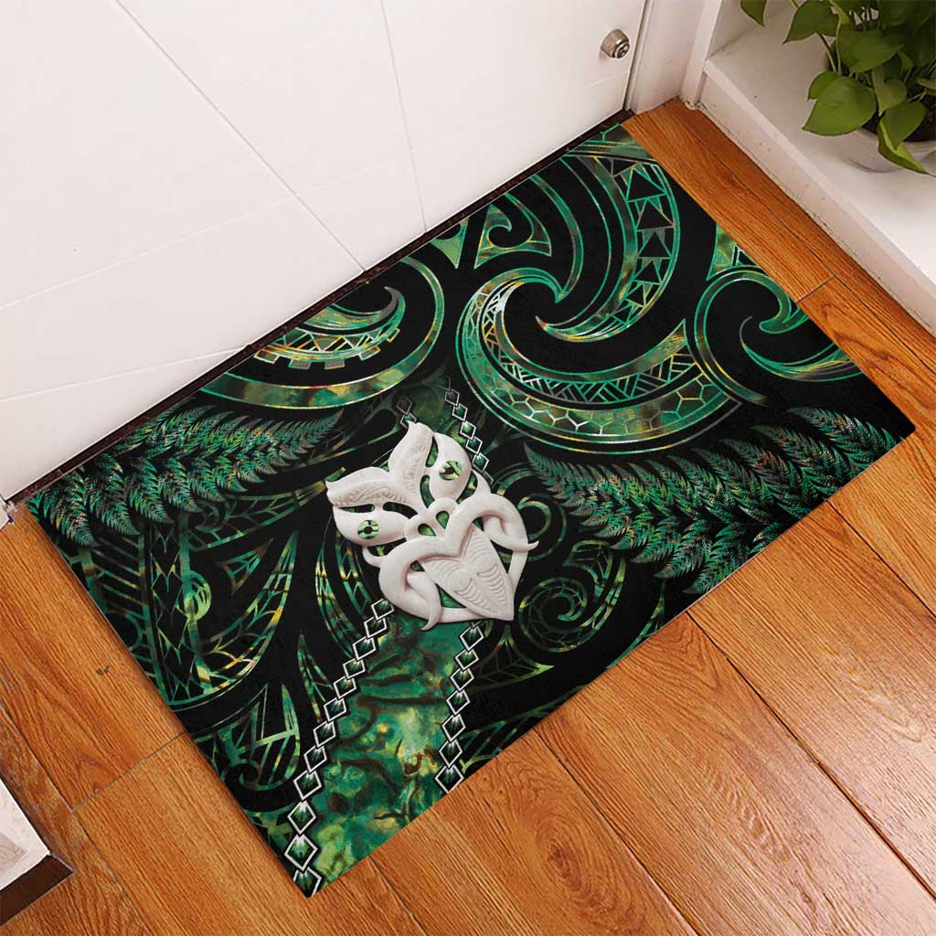 New Zealand Aotearoa Rubber Doormat Maori Wheku Paua Shell Glitter Green