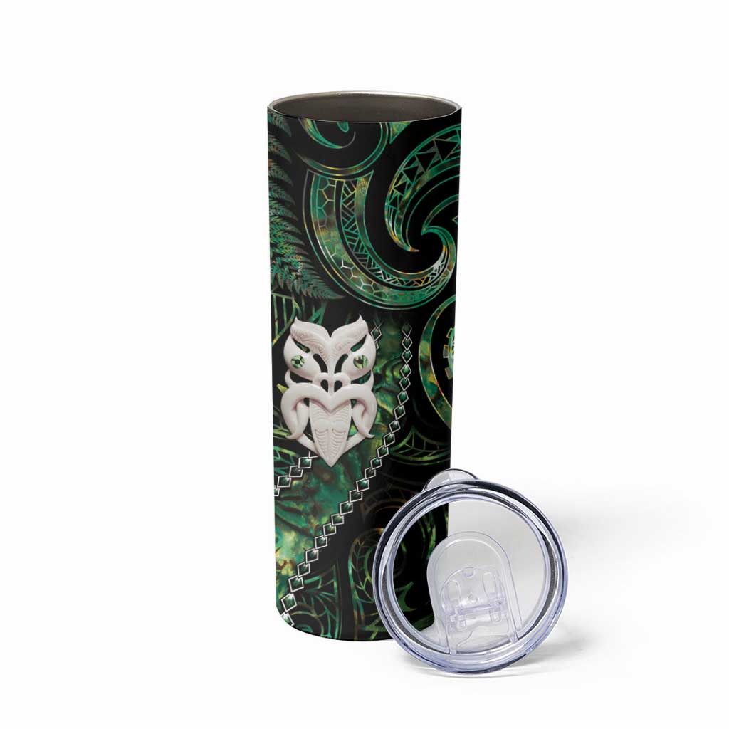 New Zealand Aotearoa Skinny Tumbler Maori Wheku Paua Shell Glitter Green