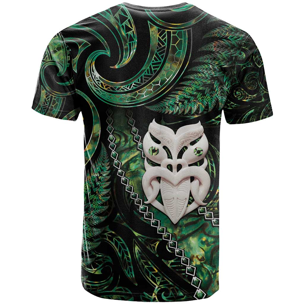New Zealand Aotearoa T Shirt Maori Wheku Paua Shell Glitter Green