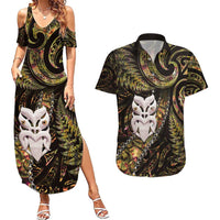 New Zealand Aotearoa Couples Matching Summer Maxi Dress and Hawaiian Shirt Maori Wheku Paua Shell Glitter Gold LT05 Gold - Polynesian Pride
