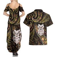 New Zealand Aotearoa Couples Matching Summer Maxi Dress and Hawaiian Shirt Maori Wheku Paua Shell Glitter Gold LT05 - Polynesian Pride