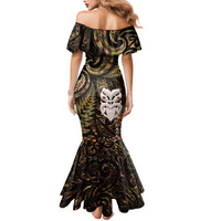 New Zealand Aotearoa Family Matching Mermaid Dress and Hawaiian Shirt Maori Wheku Paua Shell Glitter Gold LT05 - Polynesian Pride