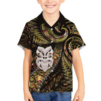 New Zealand Aotearoa Family Matching Off Shoulder Short Dress and Hawaiian Shirt Maori Wheku Paua Shell Glitter Gold LT05 Son's Shirt Gold - Polynesian Pride