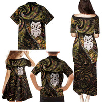 New Zealand Aotearoa Family Matching Puletasi and Hawaiian Shirt Maori Wheku Paua Shell Glitter Gold LT05 - Polynesian Pride