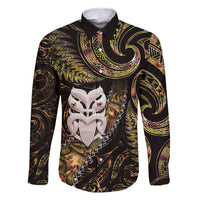 New Zealand Aotearoa Family Matching Summer Maxi Dress and Hawaiian Shirt Maori Wheku Paua Shell Glitter Gold LT05 Dad's Shirt - Long Sleeve Gold - Polynesian Pride