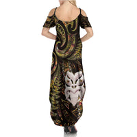New Zealand Aotearoa Family Matching Summer Maxi Dress and Hawaiian Shirt Maori Wheku Paua Shell Glitter Gold LT05 - Polynesian Pride