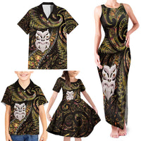 New Zealand Aotearoa Family Matching Tank Maxi Dress and Hawaiian Shirt Maori Wheku Paua Shell Glitter Gold LT05 - Polynesian Pride