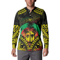 Aloha Tropical Palm Trees Button Sweatshirt Reggae Polynesian Pattern