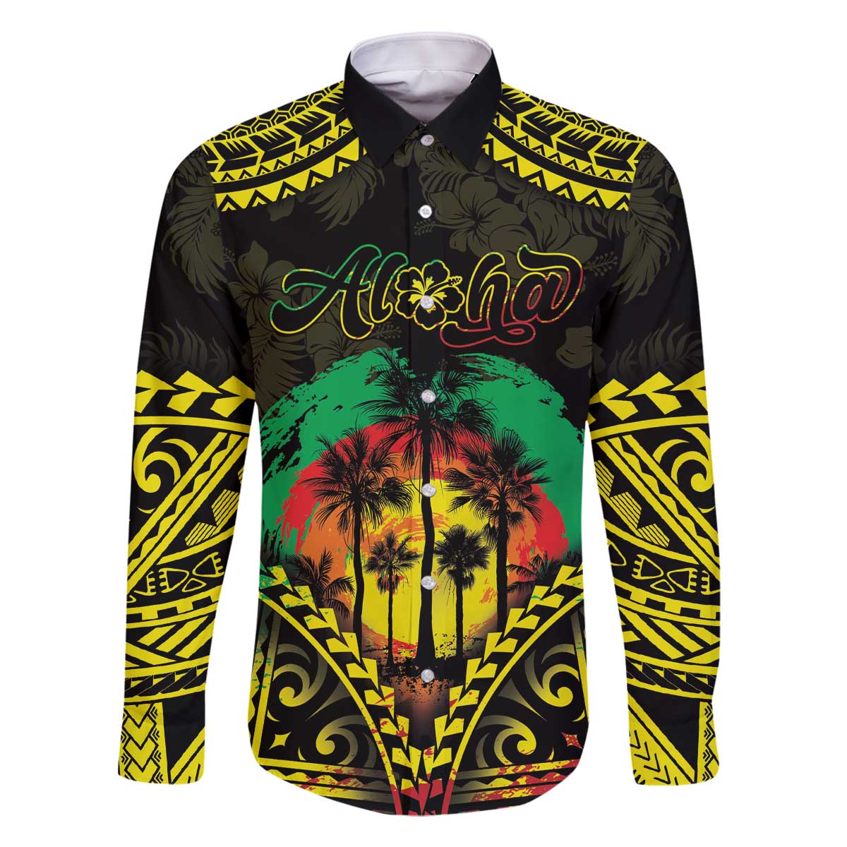 Aloha Tropical Palm Trees Family Matching Off Shoulder Short Dress and Hawaiian Shirt Reggae Polynesian Pattern