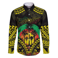 Aloha Tropical Palm Trees Family Matching Off Shoulder Short Dress and Hawaiian Shirt Reggae Polynesian Pattern