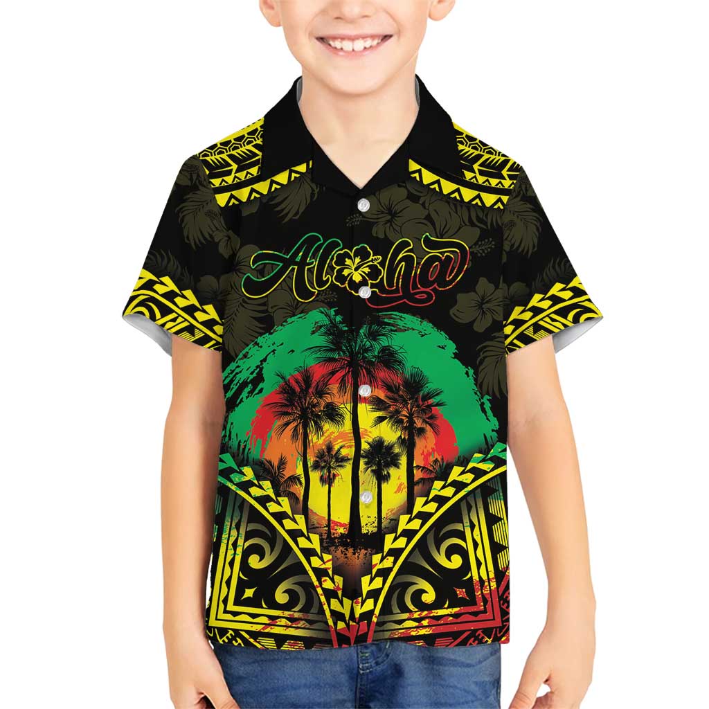 Aloha Tropical Palm Trees Family Matching Tank Maxi Dress and Hawaiian Shirt Reggae Polynesian Pattern