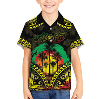Aloha Tropical Palm Trees Family Matching Tank Maxi Dress and Hawaiian Shirt Reggae Polynesian Pattern