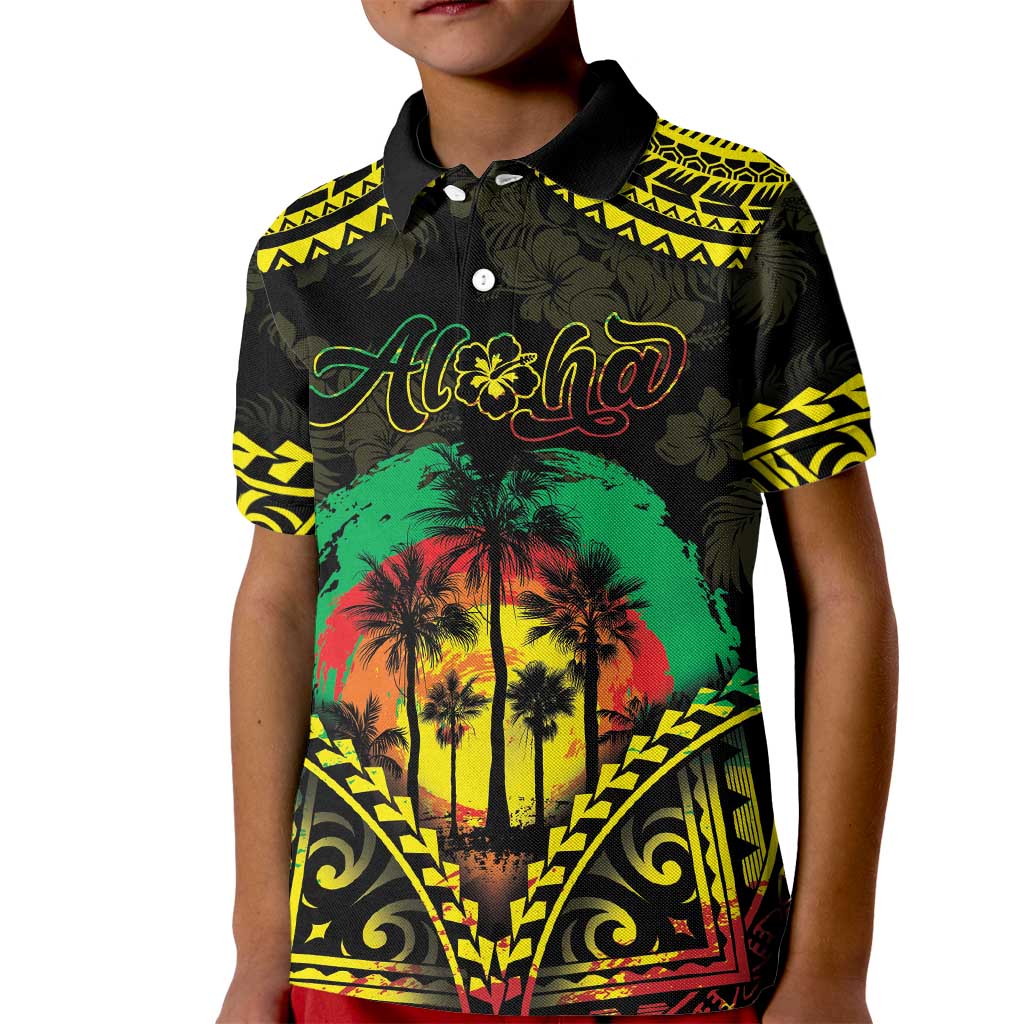 Aloha Tropical Palm Trees Kid Polo Shirt Reggae Polynesian Pattern