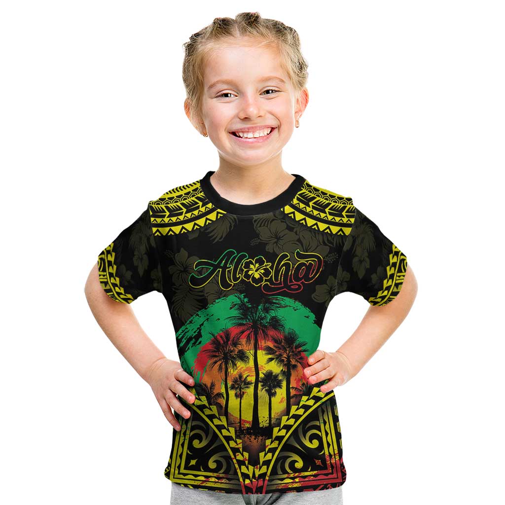 Aloha Tropical Palm Trees Kid T Shirt Reggae Polynesian Pattern