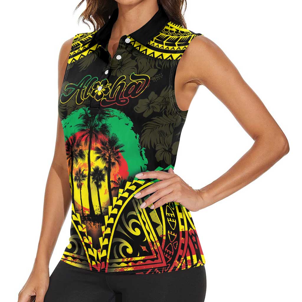 Aloha Tropical Palm Trees Women Sleeveless Polo Shirt Reggae Polynesian Pattern
