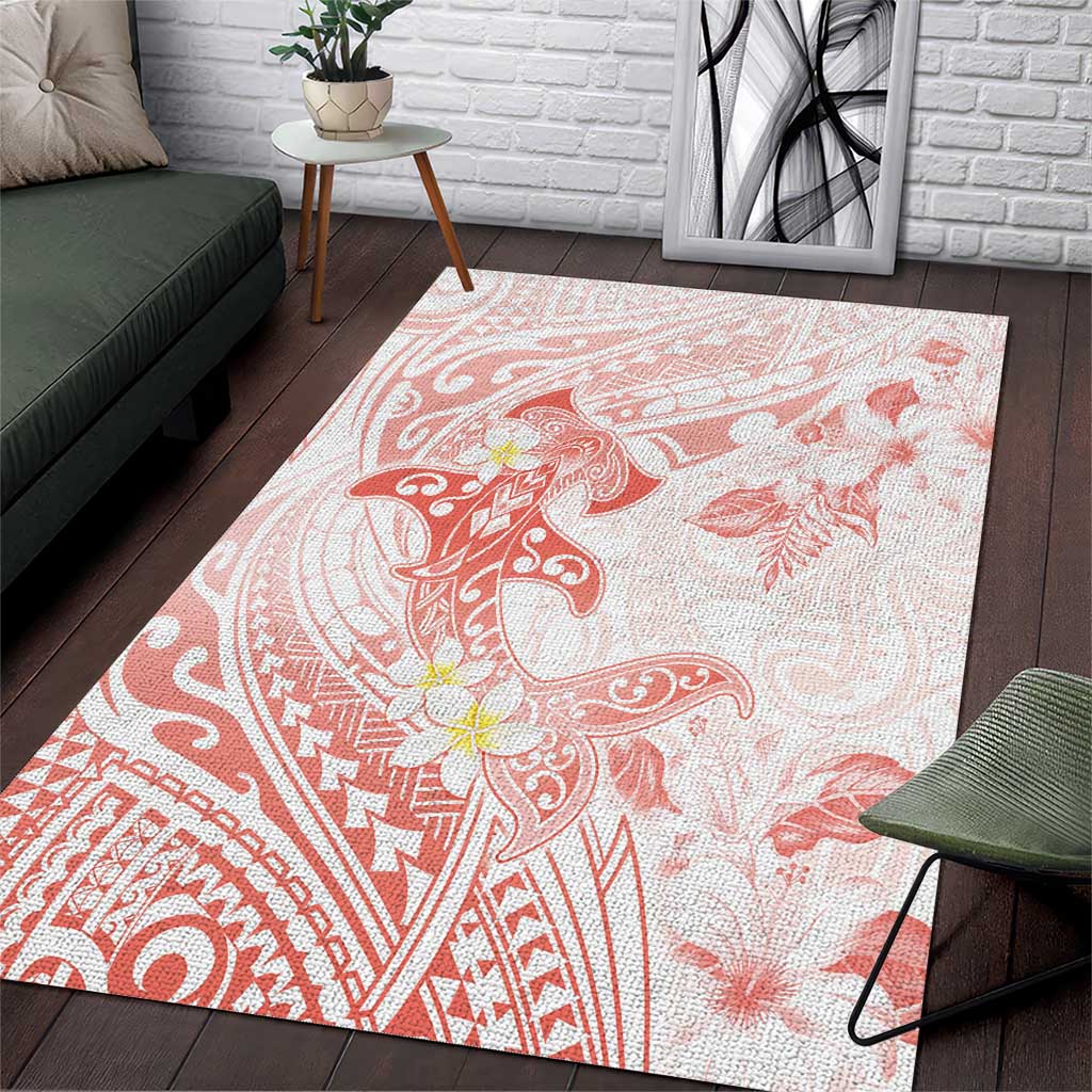 Polynesia Hammerhead Shark Area Rug Tropical Flowers Tribal Pattern Peach LT05 Peach - Polynesian Pride