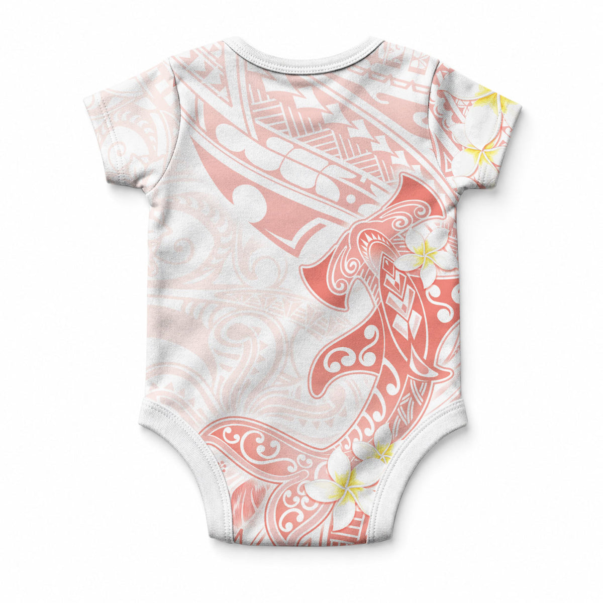 Polynesia Hammerhead Shark Baby Onesie Tropical Flowers Tribal Pattern Peach LT05 - Polynesian Pride