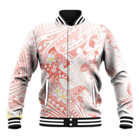 Polynesia Hammerhead Shark Baseball Jacket Tropical Flowers Tribal Pattern Peach