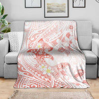 Polynesia Hammerhead Shark Blanket Tropical Flowers Tribal Pattern Peach