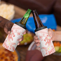 Polynesia Hammerhead Shark 4 in 1 Can Cooler Tumbler Tropical Flowers Tribal Pattern Peach