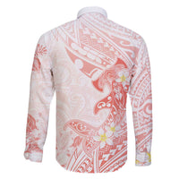 Polynesia Hammerhead Shark Family Matching Off The Shoulder Long Sleeve Dress and Hawaiian Shirt Tropical Flowers Tribal Pattern Peach