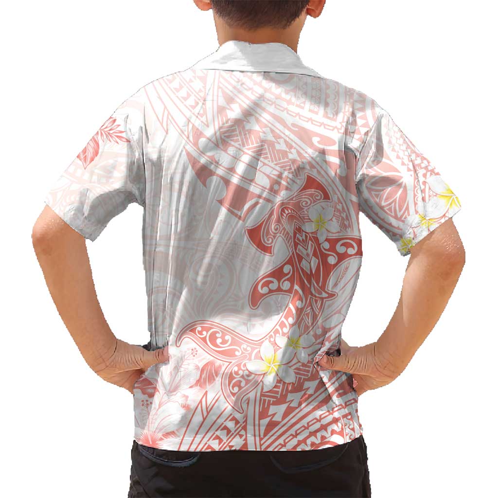 Polynesia Hammerhead Shark Family Matching Off Shoulder Maxi Dress and Hawaiian Shirt Tropical Flowers Tribal Pattern Peach