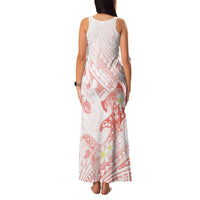 Polynesia Hammerhead Shark Family Matching Tank Maxi Dress and Hawaiian Shirt Tropical Flowers Tribal Pattern Peach
