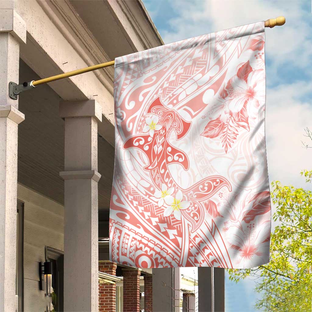 Polynesia Hammerhead Shark Garden Flag Tropical Flowers Tribal Pattern Peach LT05 House Flag Peach - Polynesian Pride