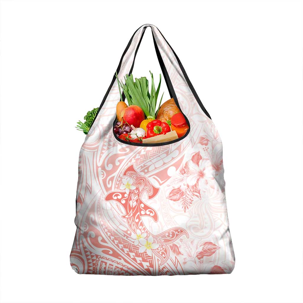 Polynesia Hammerhead Shark Grocery Bag Tropical Flowers Tribal Pattern Peach LT05 1-pack One Size Peach - Polynesian Pride