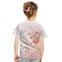 Polynesia Hammerhead Shark Kid T Shirt Tropical Flowers Tribal Pattern Peach