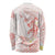 Polynesia Hammerhead Shark Long Sleeve Shirt Tropical Flowers Tribal Pattern Peach
