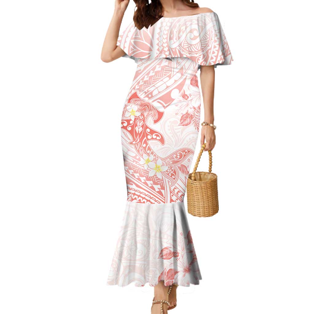 Polynesia Hammerhead Shark Mermaid Dress Tropical Flowers Tribal Pattern Peach LT05 Women Peach - Polynesian Pride