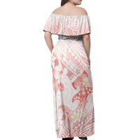Polynesia Hammerhead Shark Off Shoulder Maxi Dress Tropical Flowers Tribal Pattern Peach