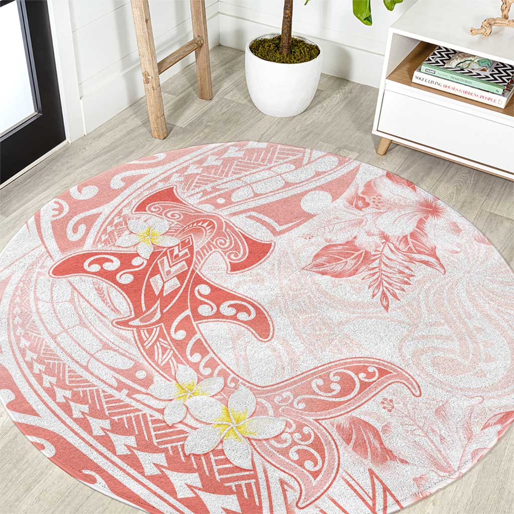 Polynesia Hammerhead Shark Round Carpet Tropical Flowers Tribal Pattern Peach LT05 Peach - Polynesian Pride