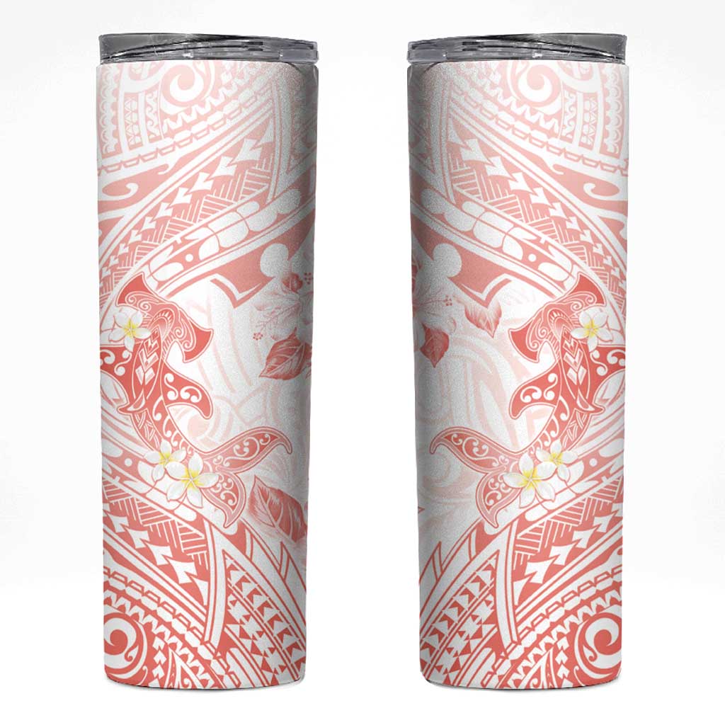 Polynesia Hammerhead Shark Skinny Tumbler Tropical Flowers Tribal Pattern Peach LT05 Peach - Polynesian Pride