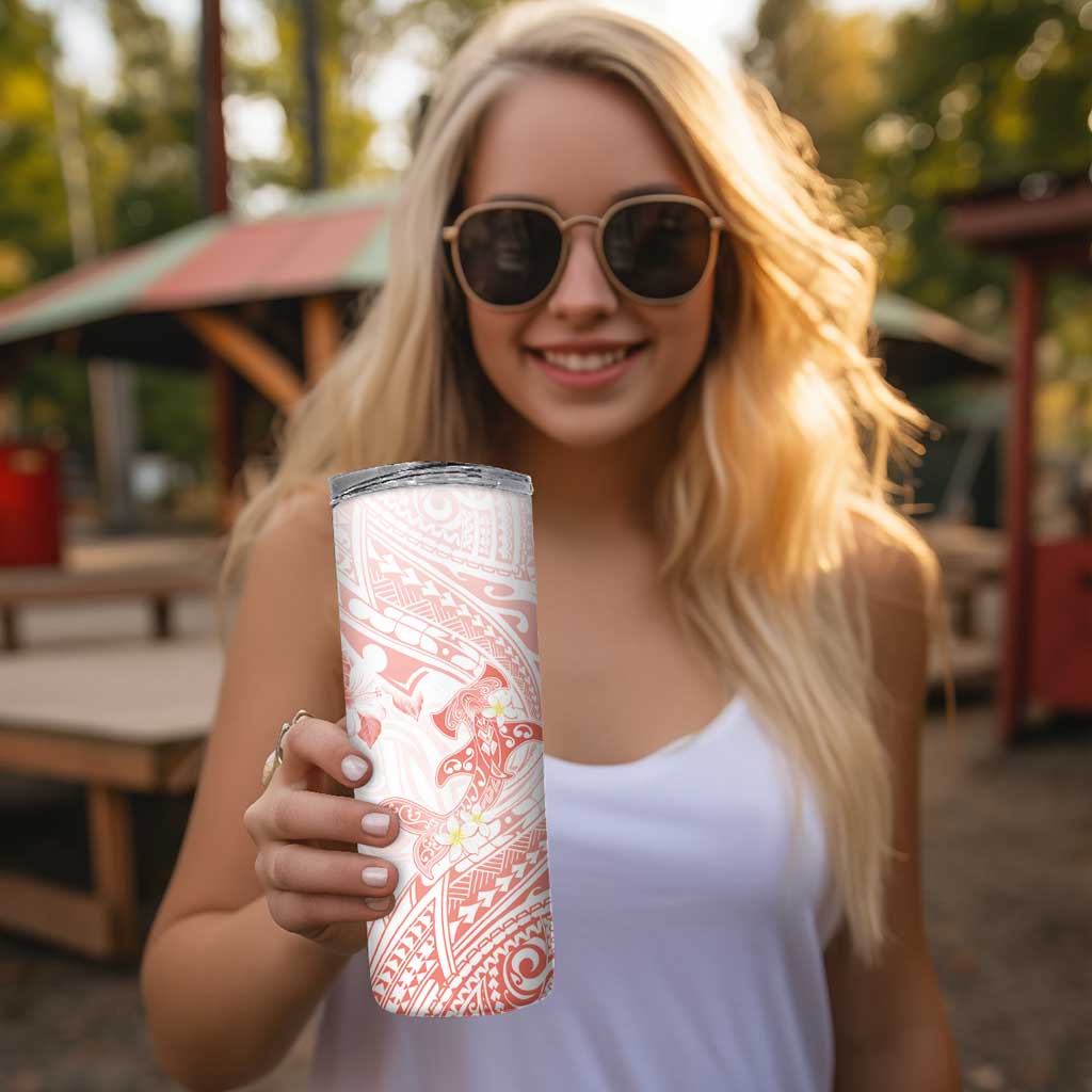 Polynesia Hammerhead Shark Skinny Tumbler Tropical Flowers Tribal Pattern Peach