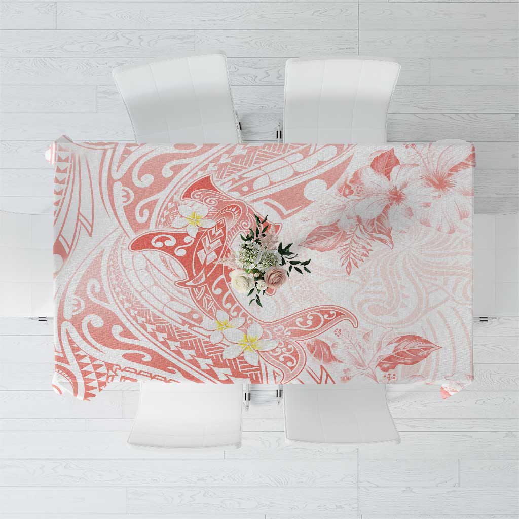 Polynesia Hammerhead Shark Tablecloth Tropical Flowers Tribal Pattern Peach LT05 Peach - Polynesian Pride