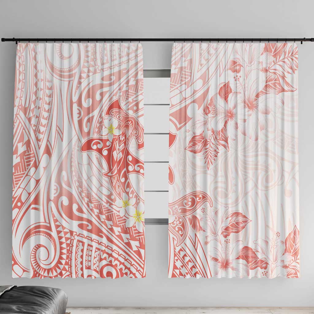 Polynesia Hammerhead Shark Window Curtain Tropical Flowers Tribal Pattern Peach LT05 With Hooks Peach - Polynesian Pride
